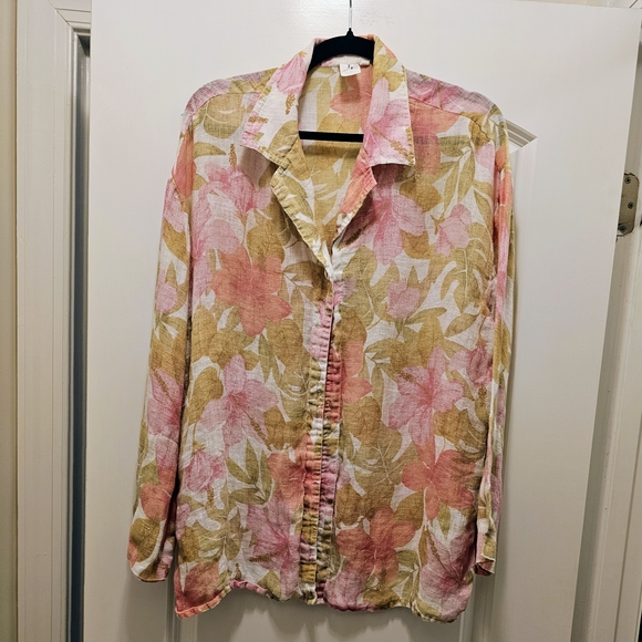 Jones New York Pink and Cream Floral Button-Down Shirt - Picture 2 of 6